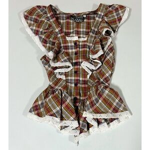 Diane Gilman for Cabal Plaid Fitted Button-Down Top Shirt Blouse Size 9/10 ♥️✨